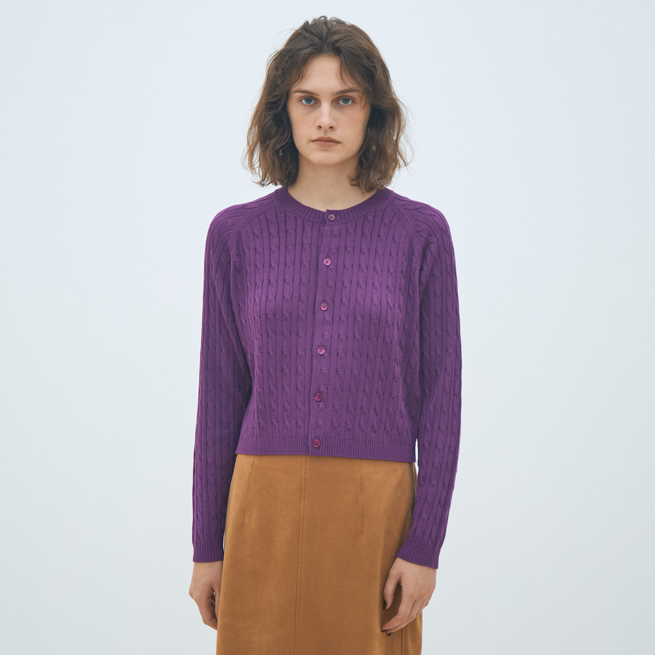 トゥモローランド　MACPHEE 2025 カーディガン　ケーブル　パープル ギザケーブル クルーネックカーディガン｜トゥモローランド 公式通販