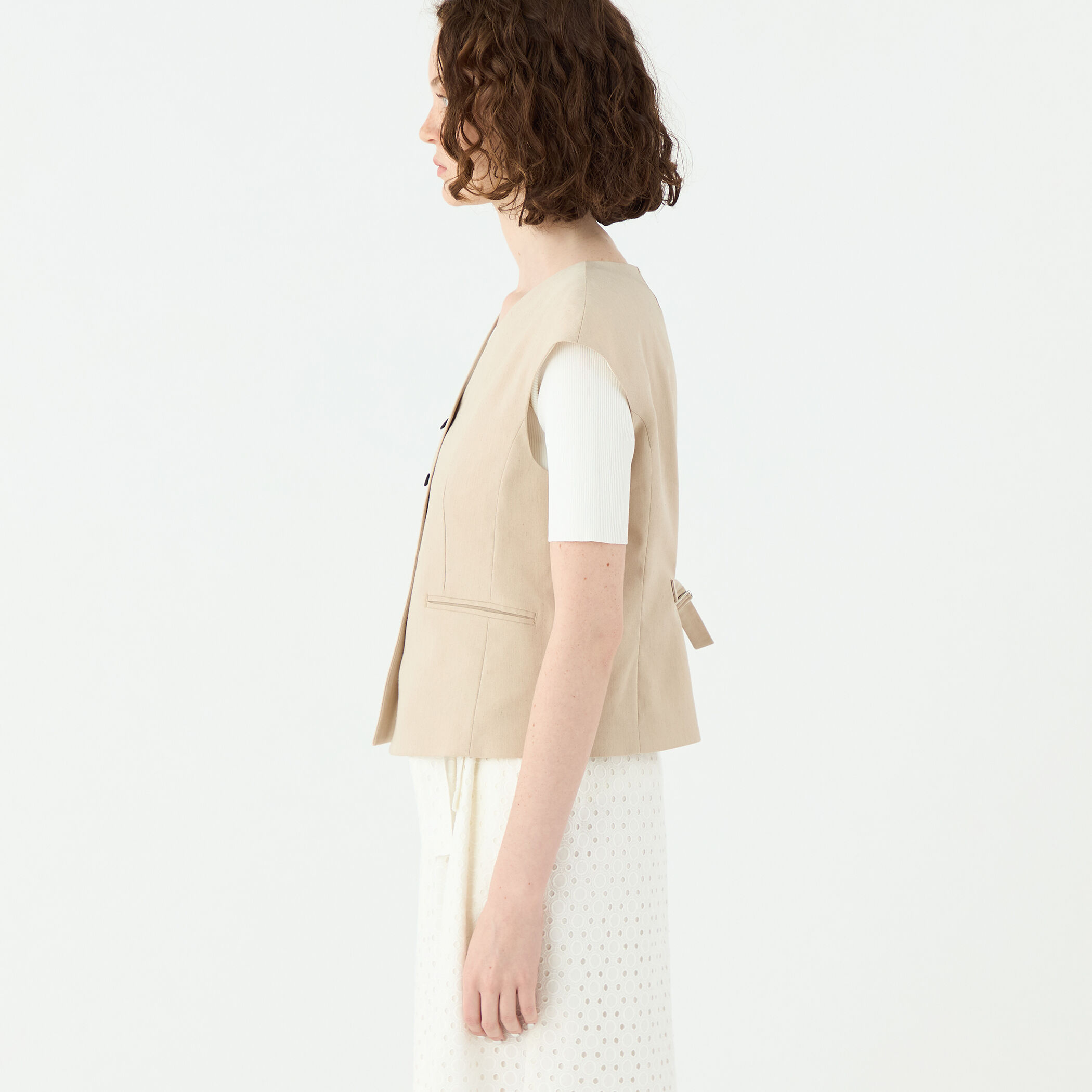 【美品 2024SS 完売品】レキップ リネンストレッチジレ ベージュ 38 トリアセテートリネンストレッチ キャップスリーブジレ