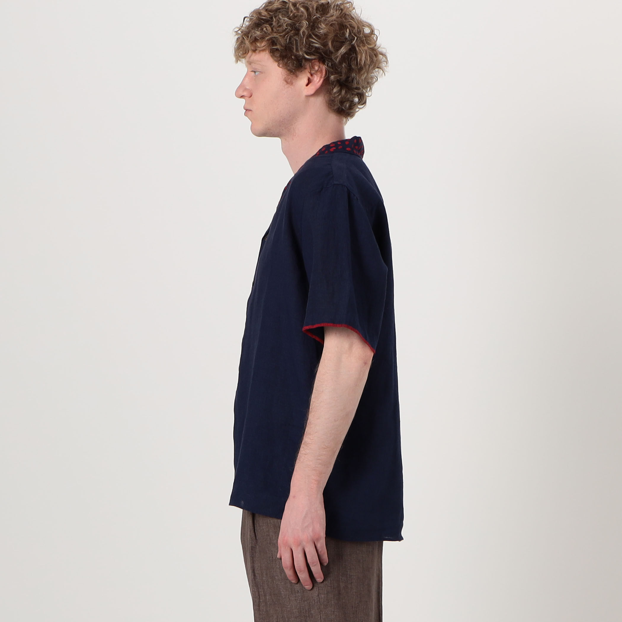 JUPE BY JACKIE Sasim Navy リネン エンブロイダリー オープンカラー