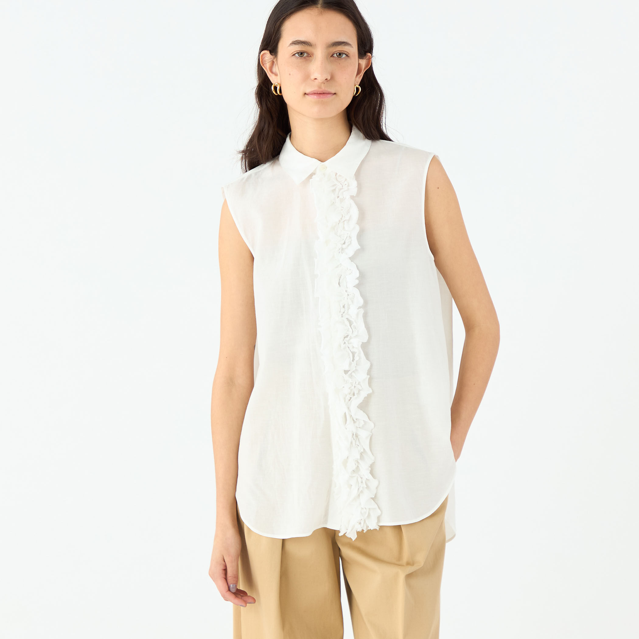 テンセルリヨセルローン フロントフリルブラウス｜トゥモローランド