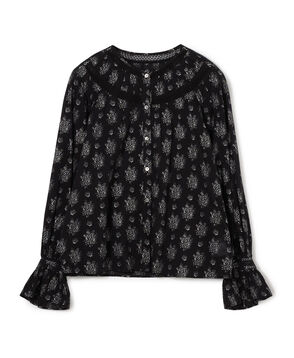 コットンプリント サークルピンタックブラウス