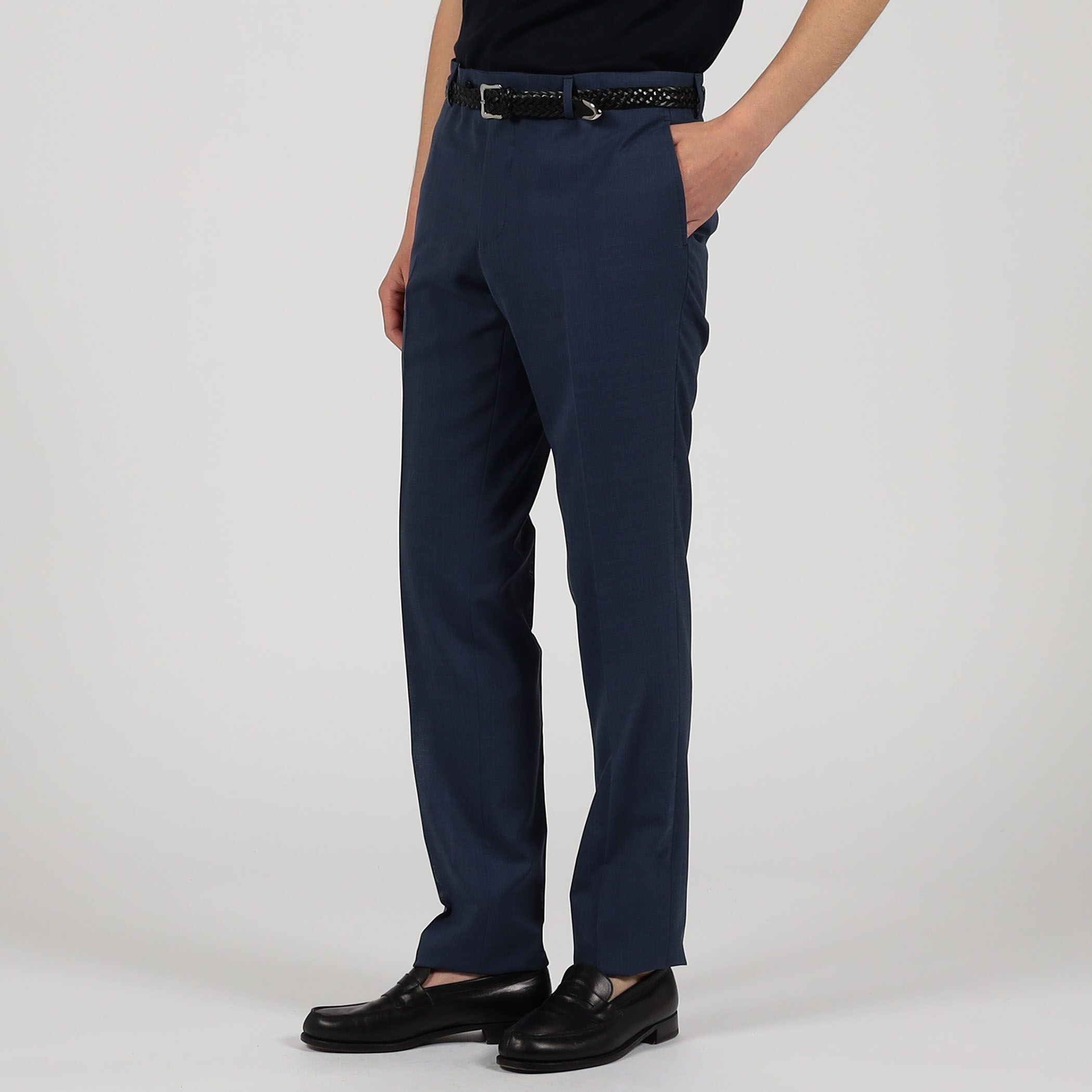 □Super120'sウールポリエステル ノープリーツスリムスラックス