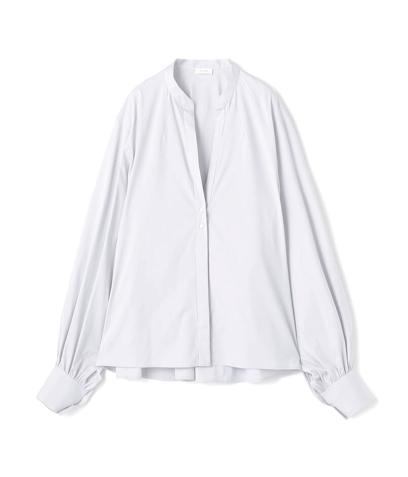 コットンストレッチポプリン ボリュームスリーブブラウス