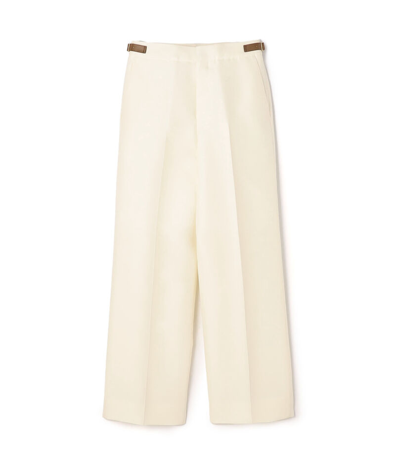 シルクウール サイドレザーベルトストレートパンツ