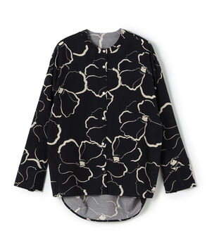 ドローイングフラワープリント サイドギャザーブラウス