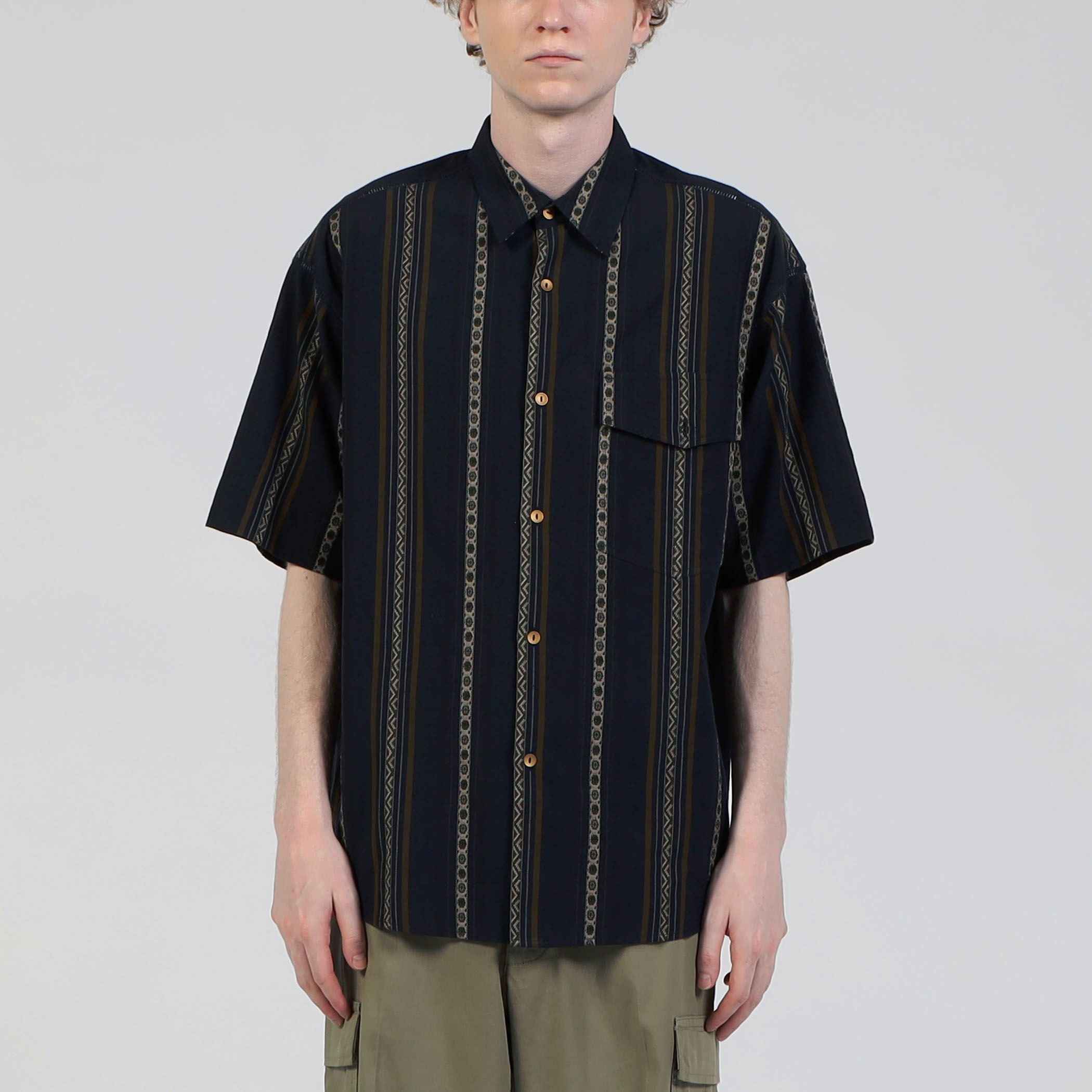 セール】 コットン天竺 ストライプシャツコンビ半袖Tシャツ