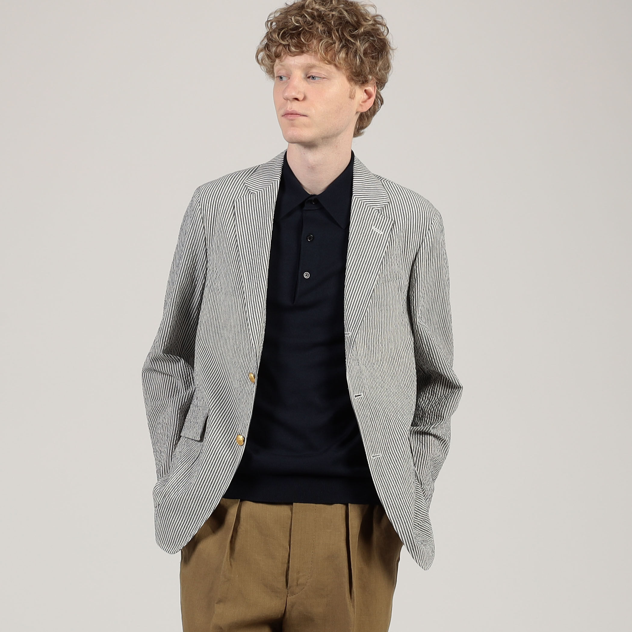 ウールポリエステル サッカー シングルブレステッド3Bジャケット