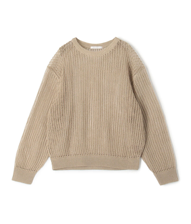 オープンワークコットン クルーネックプルオーバー