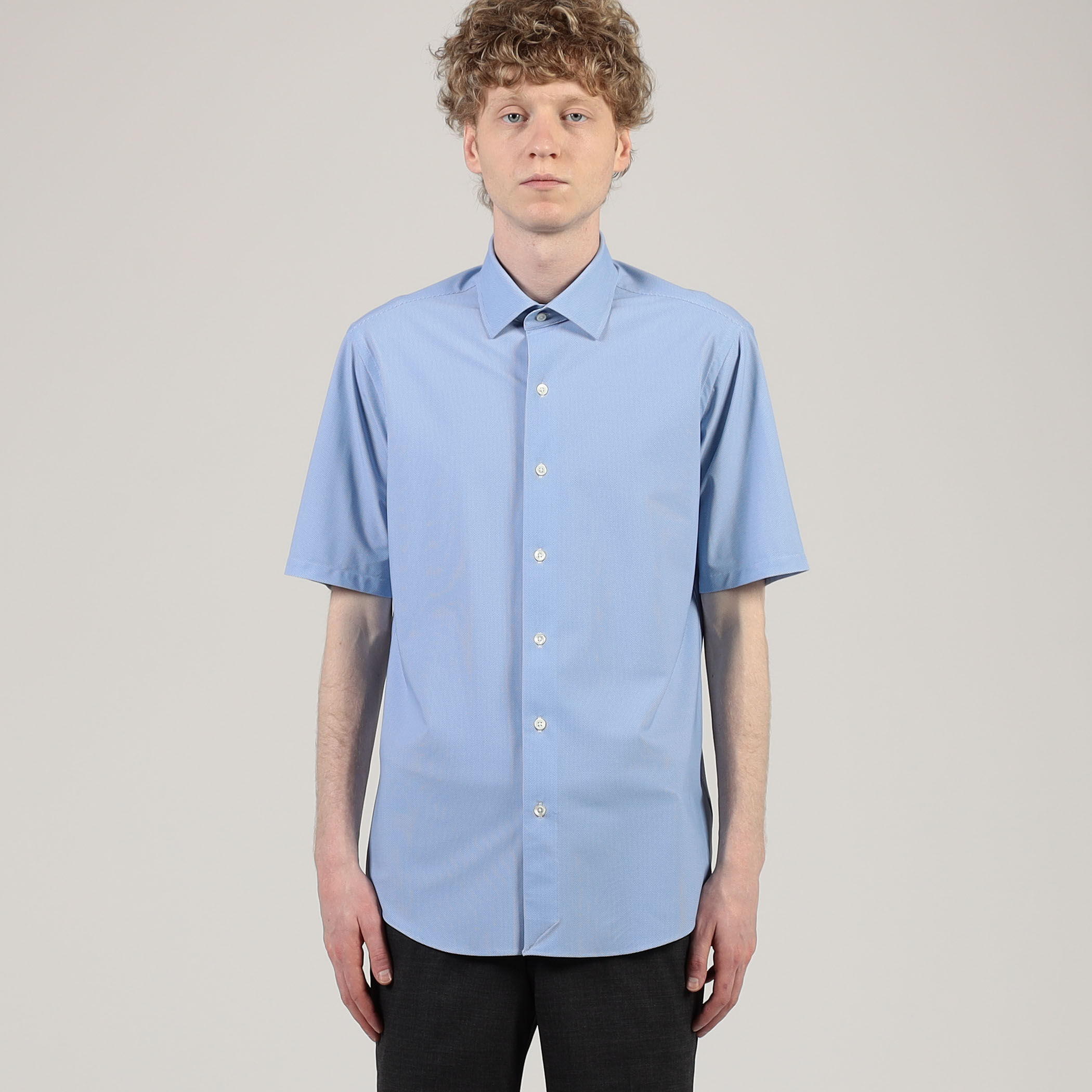 ナイロンポリエステル ワイドスプレッドカラー ハーフスリーブシャツ