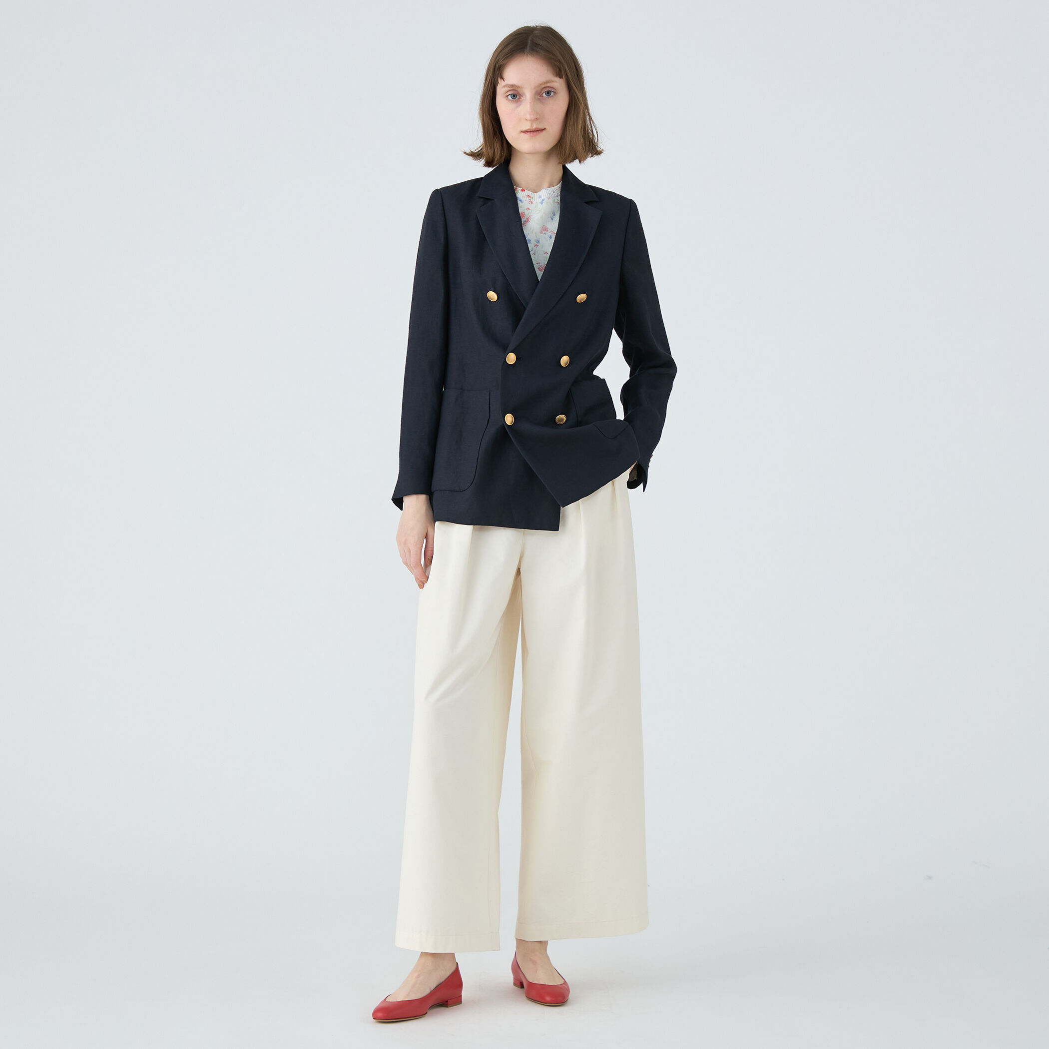 リネンレーヨンツイル ダブルブレストブレザー
