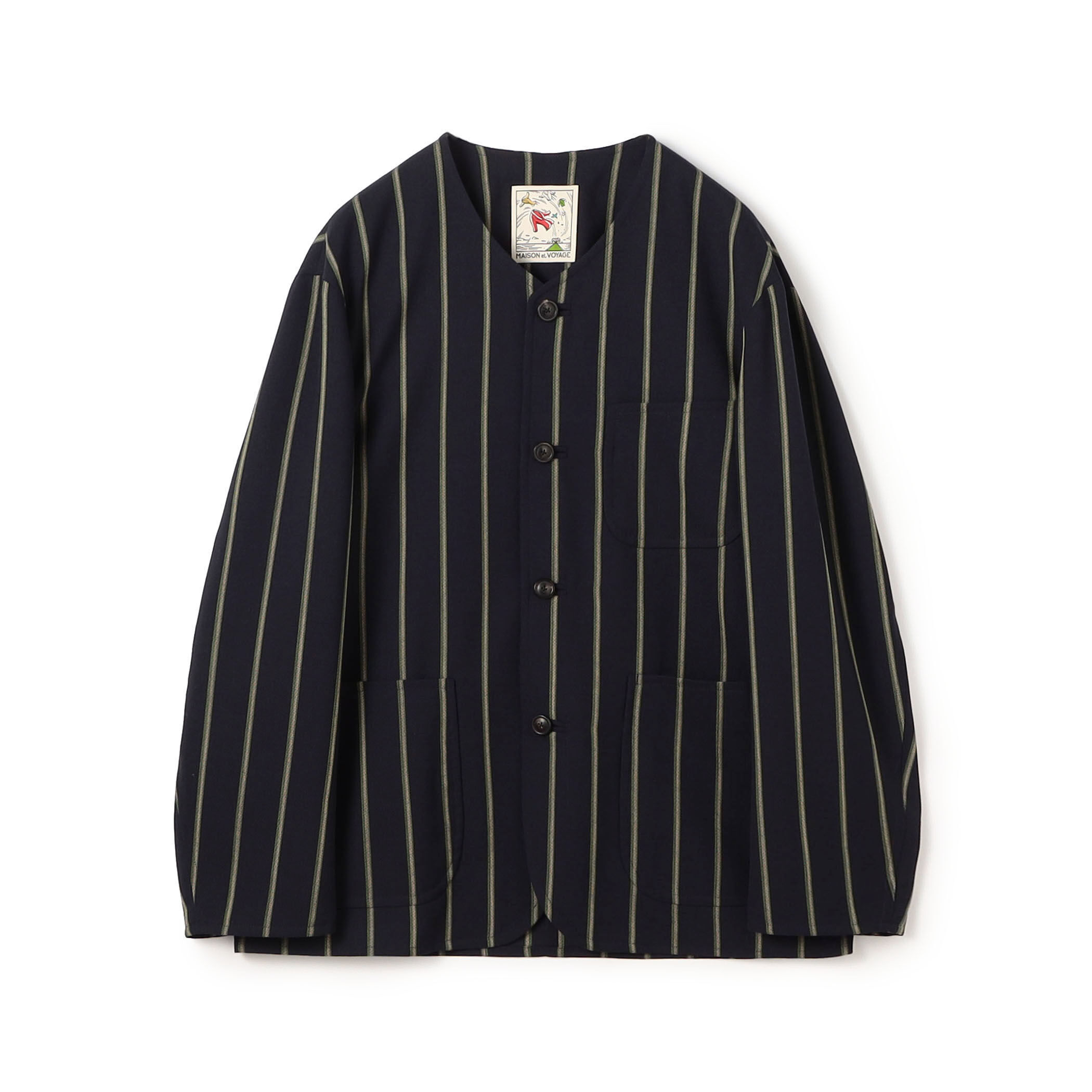 ウール クラブストライプ カラーレスジャケット FOX AIR