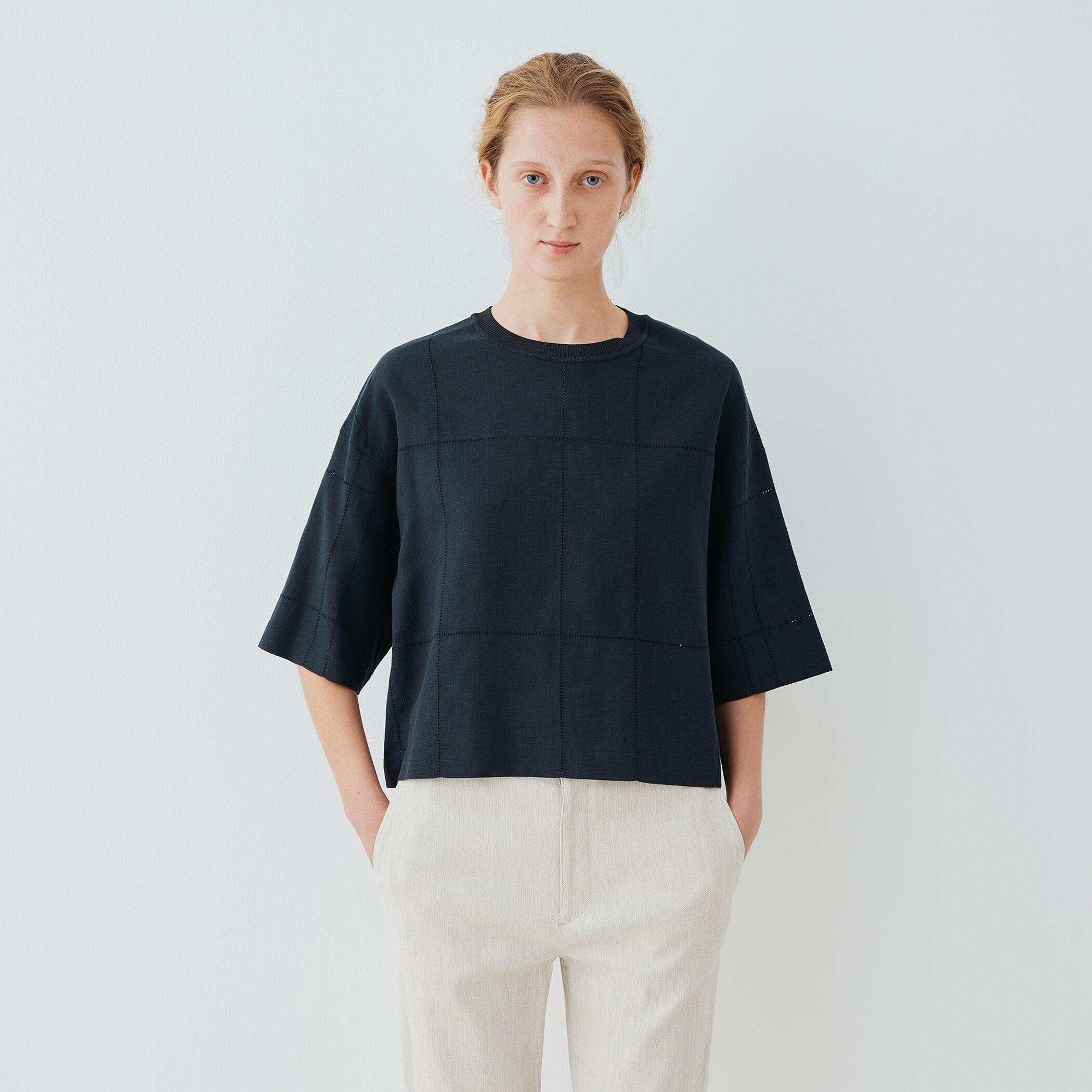 美品 GALERIE VIE 25SS リブコンビフレンチリネン ワイドシャツ リブコンビフレンチリネン ワイドシャツ｜トゥモローランド 公式通販