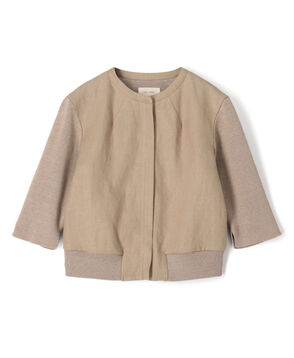 リネンファブリックコンビ ショートニットブラウス