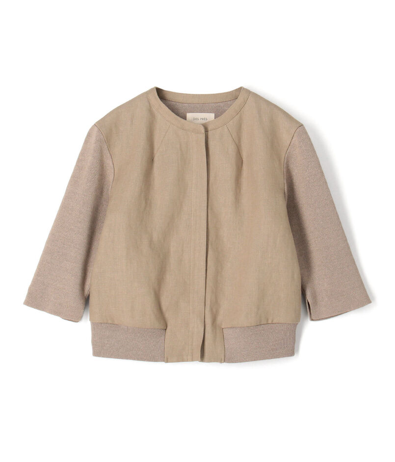 リネンファブリックコンビ ショートニットブラウス