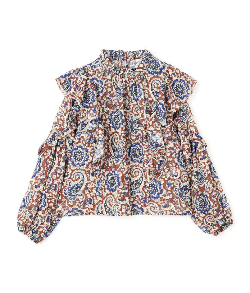 ポリエステルプリント ギャザーフリルブラウス