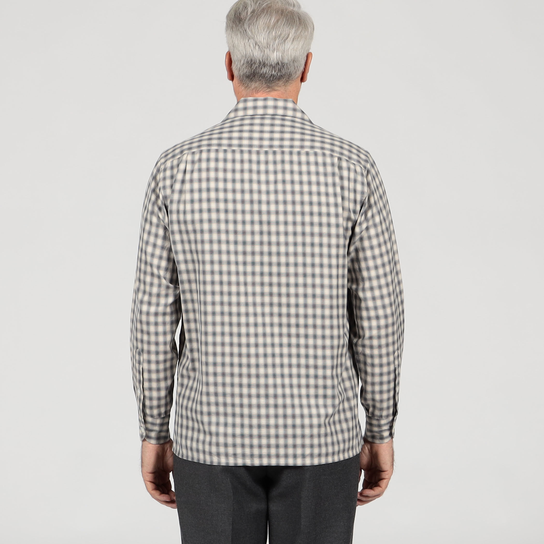 コットンオンブレーチェック ダブルポケットオープンカラーシャツ