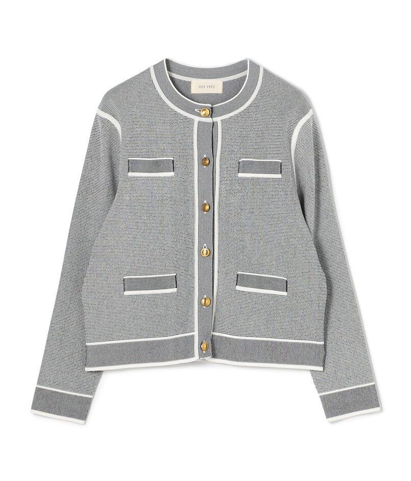 ストレッチダブルジャカード パイピングクルーネックカーディガン