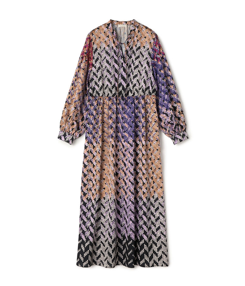 プリズムプリント ウエストギャザーワンピース