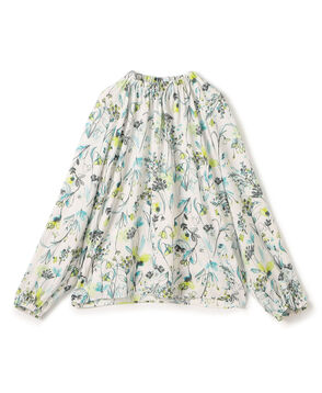 オーキッドフラワープリント ネックギャザーブラウス