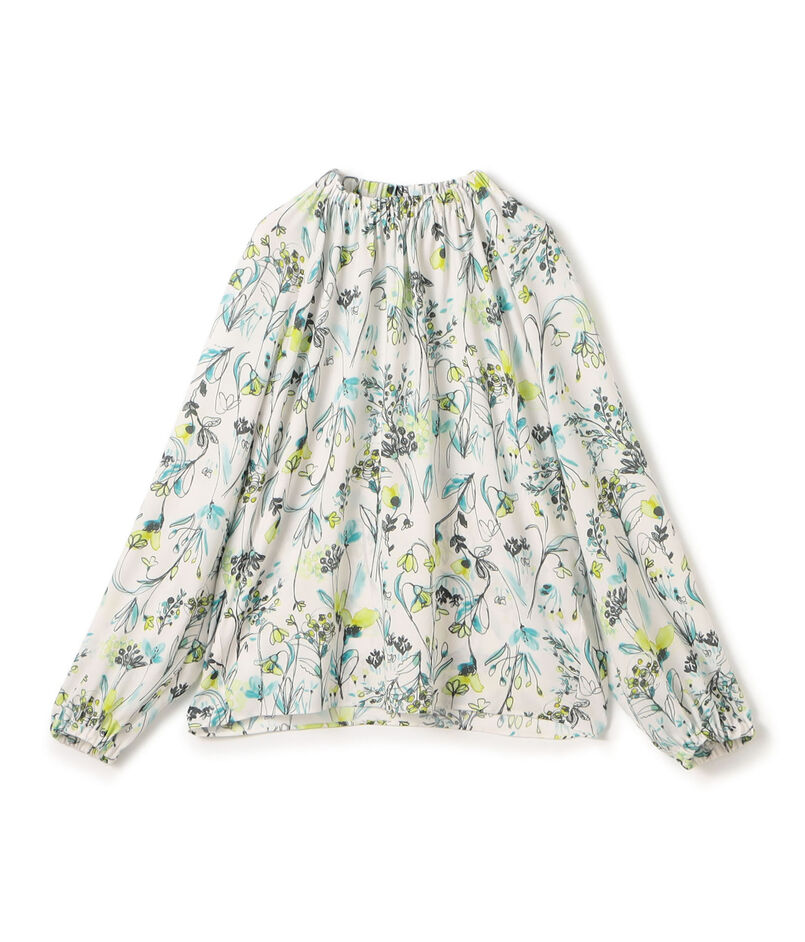 オーキッドフラワープリント ネックギャザーブラウス
