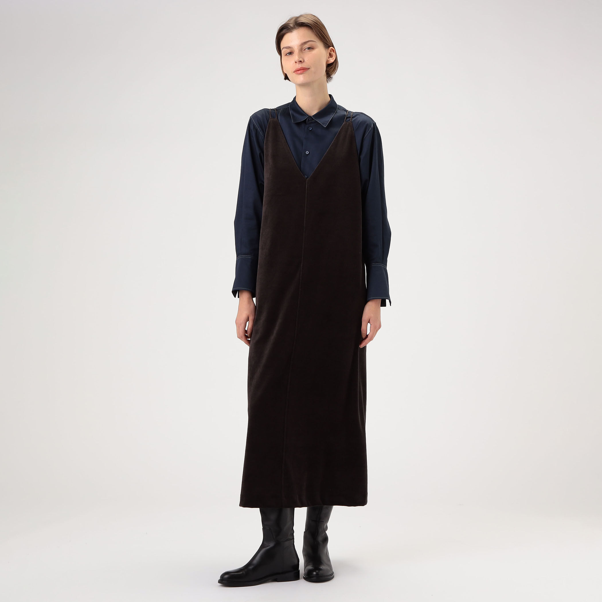 コットンポリエステルベロア キャミソールワンピース