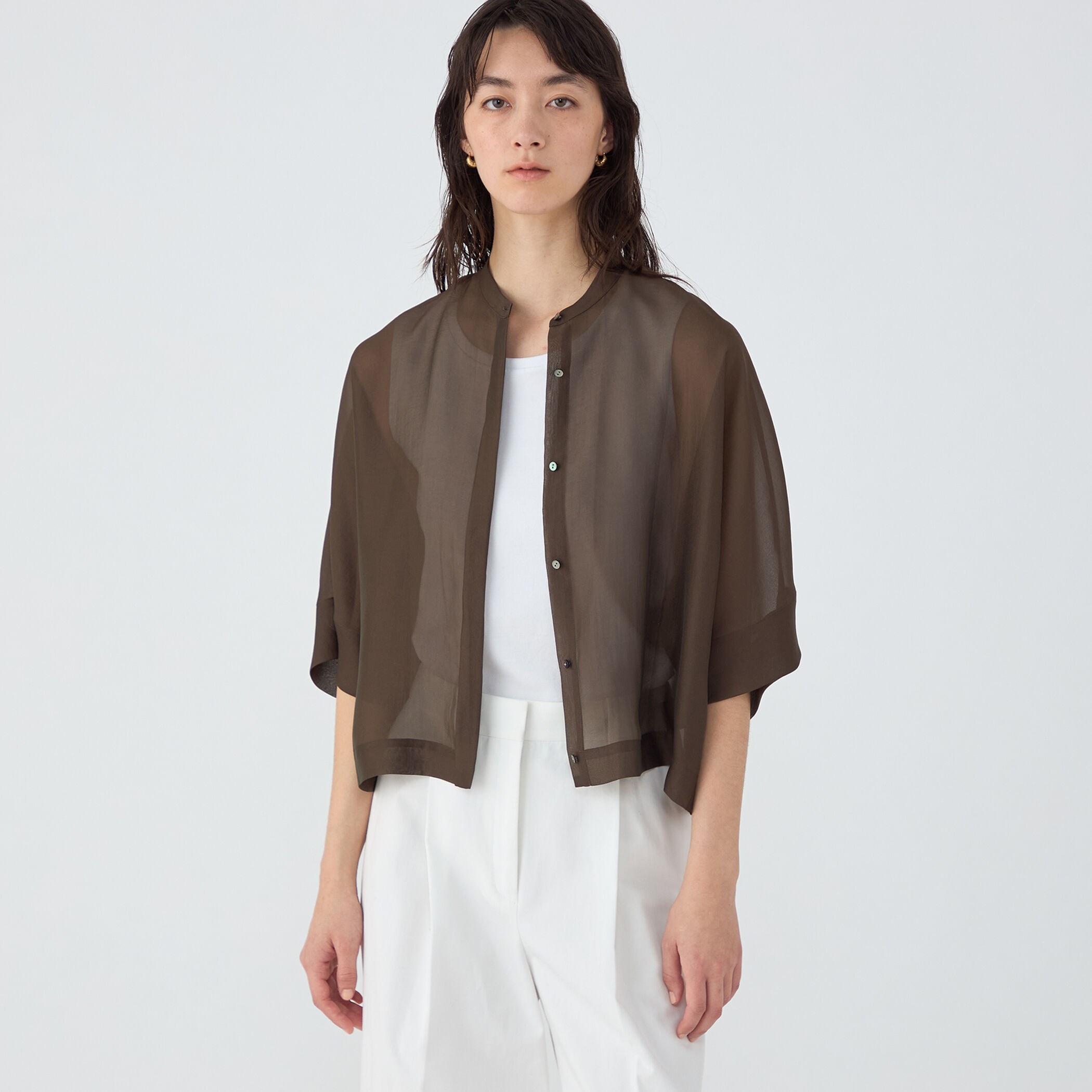 試着のみ未使用品♡sustainableオーガンジーシースルーブラウス♡モカ SNIDEL - 試着のみ未使用品♡sustainableオーガンジーシースルー