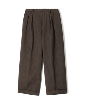 ウールアクリルナイロンストライプ 2プリーツストレートパンツ