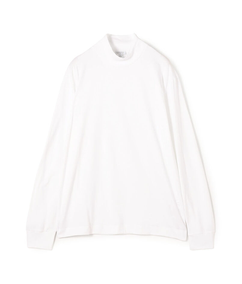 SUNSPEL ブラッシュドコットン ロングスリーブ モックネックTシャツ