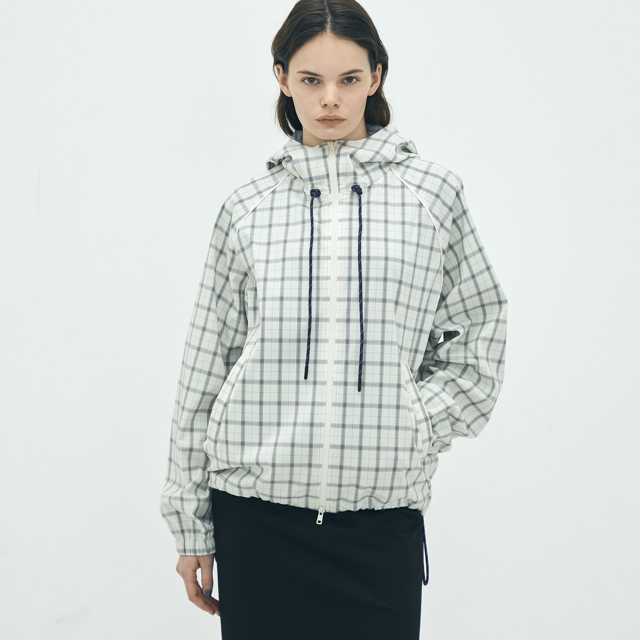 edition pourell Super 120'sトロチェック フーデットブルゾン