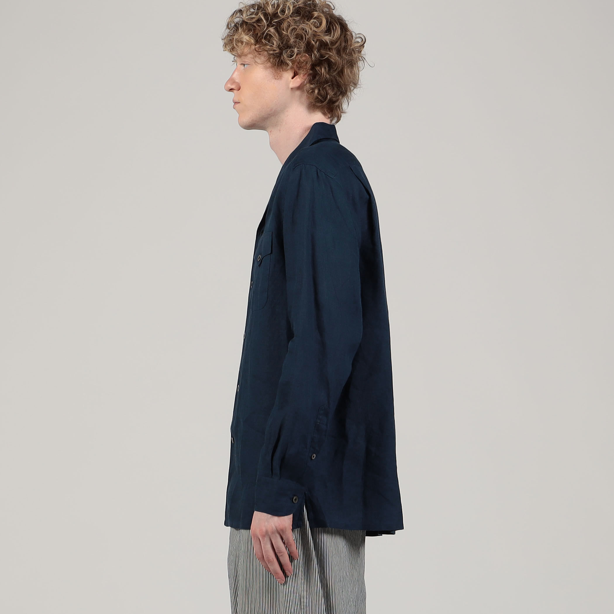 アイリッシュリネン ダブルポケット オープンカラーシャツ