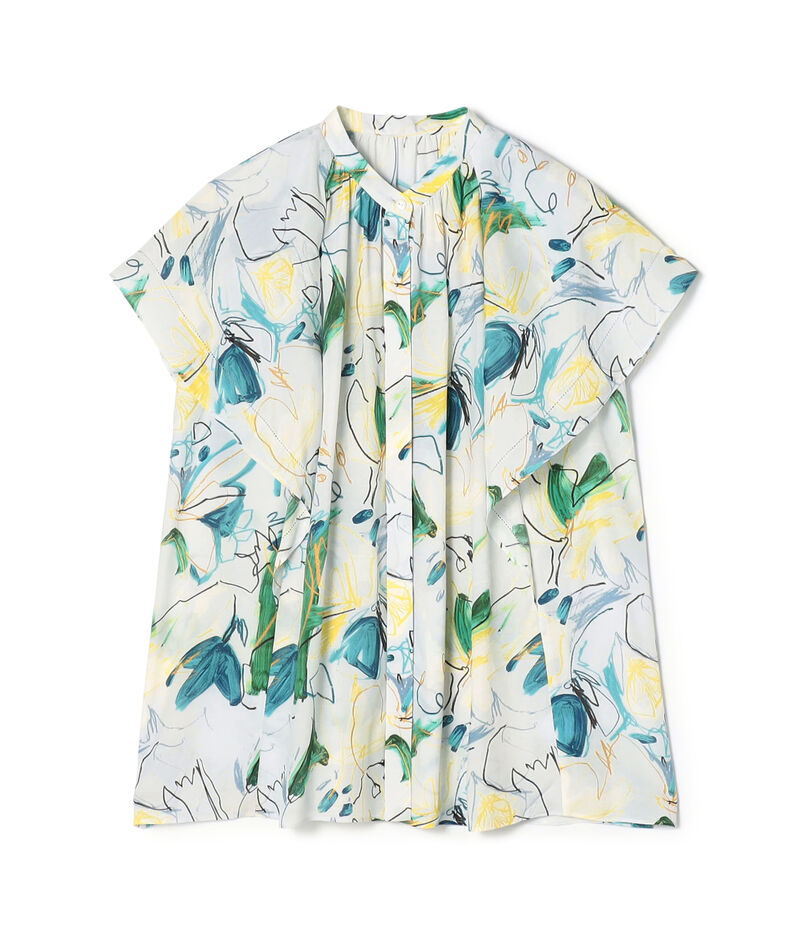 ウィスパーブルームプリント フレアスリーブブラウス