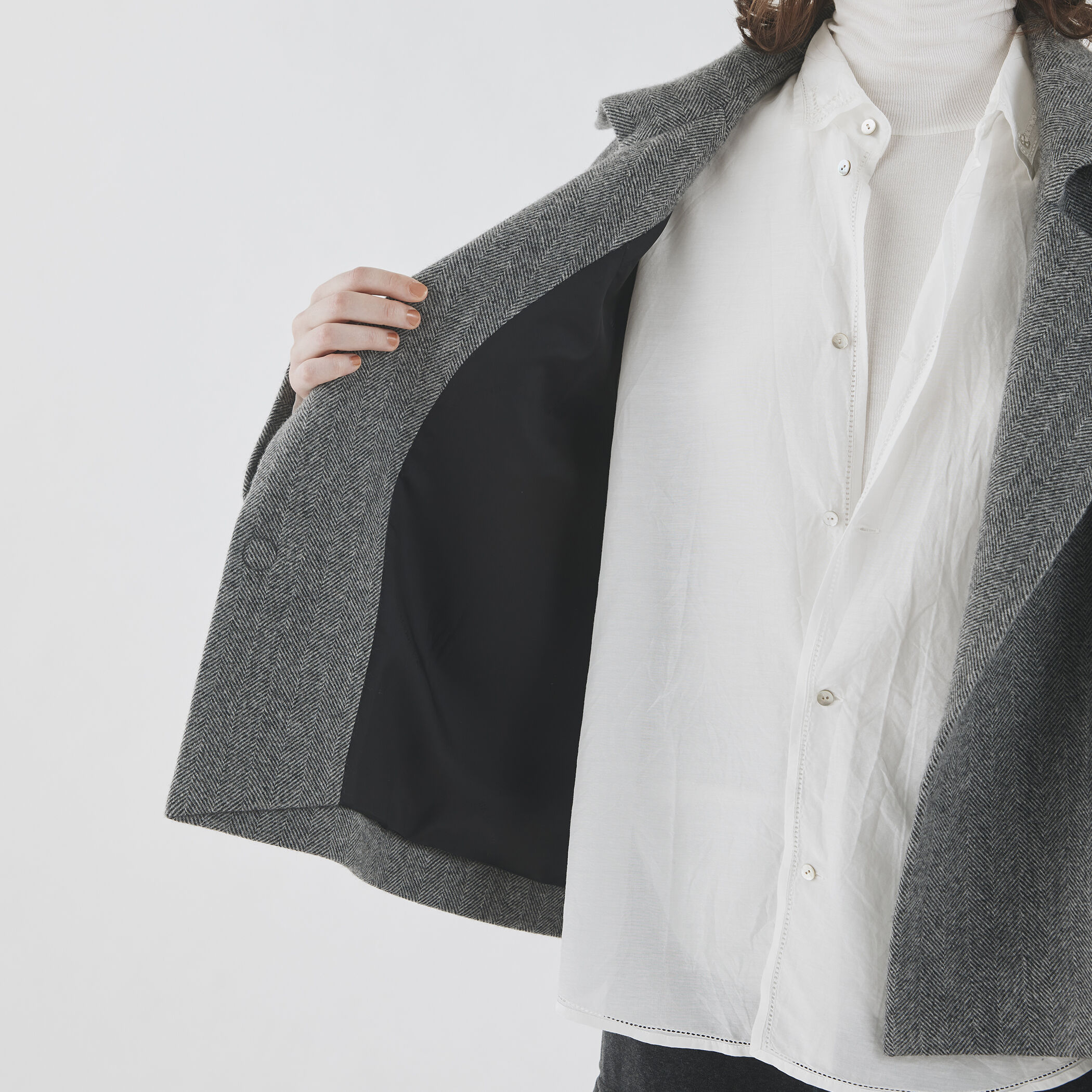 Deuxieme Classe ネップツィードコート　ヘリンボーン　コクーン ヘリンボーンネップツイード トレントコート | maison TOMORROWLAND