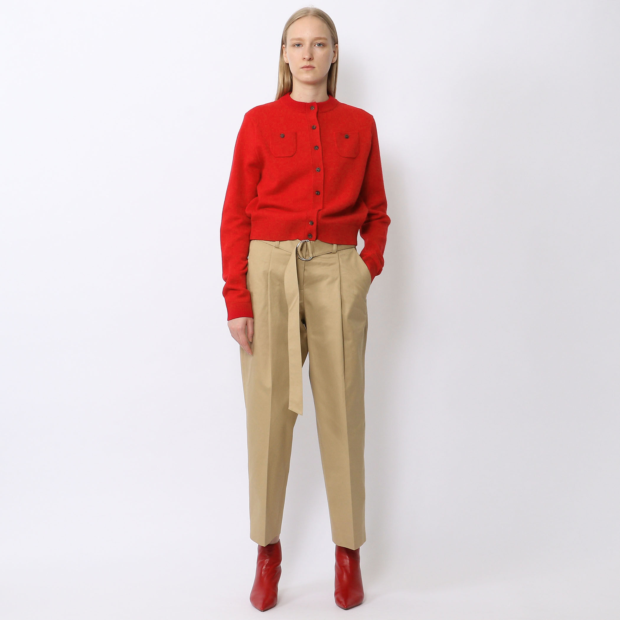 美品 キャバン ウールカシミヤクルーカーディガン S レッド 定番人気 ポケット □ウールカシミヤ クルーカーディガン｜トゥモローランド 公式通販