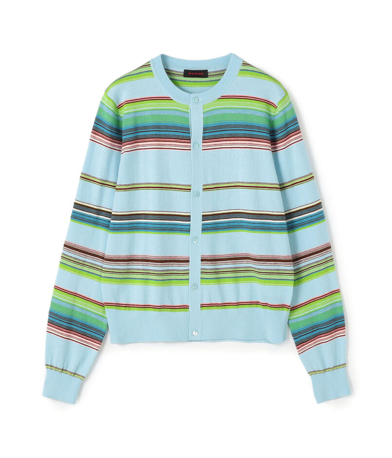 コットンカシミヤマルチボーダー クルーネックカーディガン