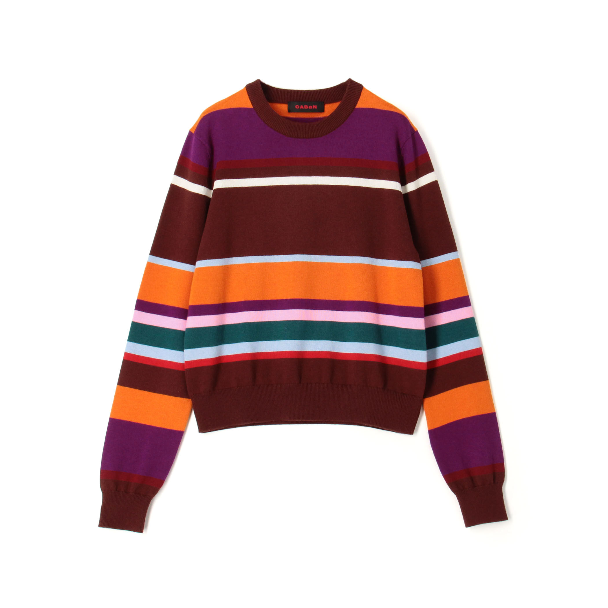 充実の品 CABaN コットンカシミヤ マルチボーダークルーネックプル トップス