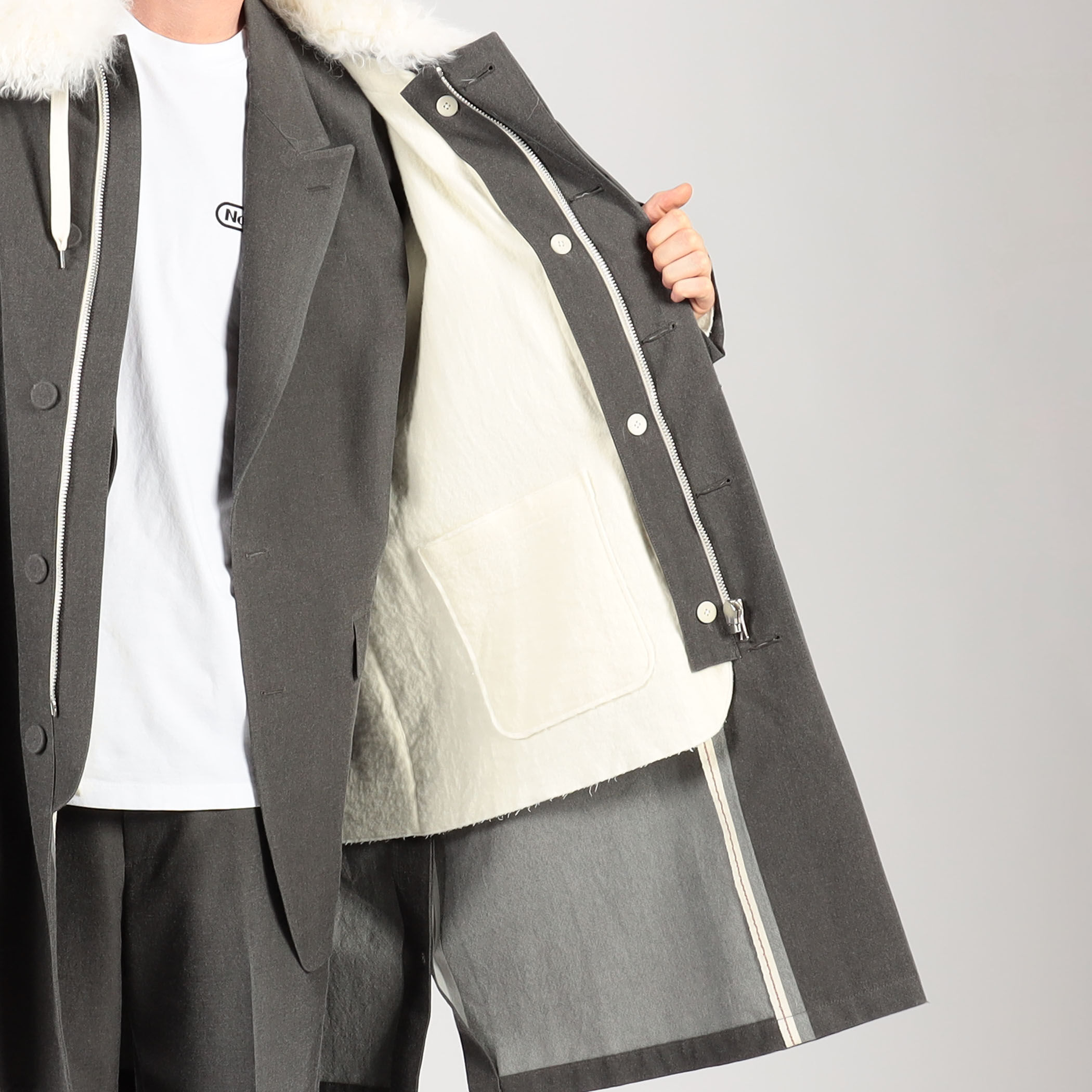 kiminori morishita Hand-shaving stand collar coat