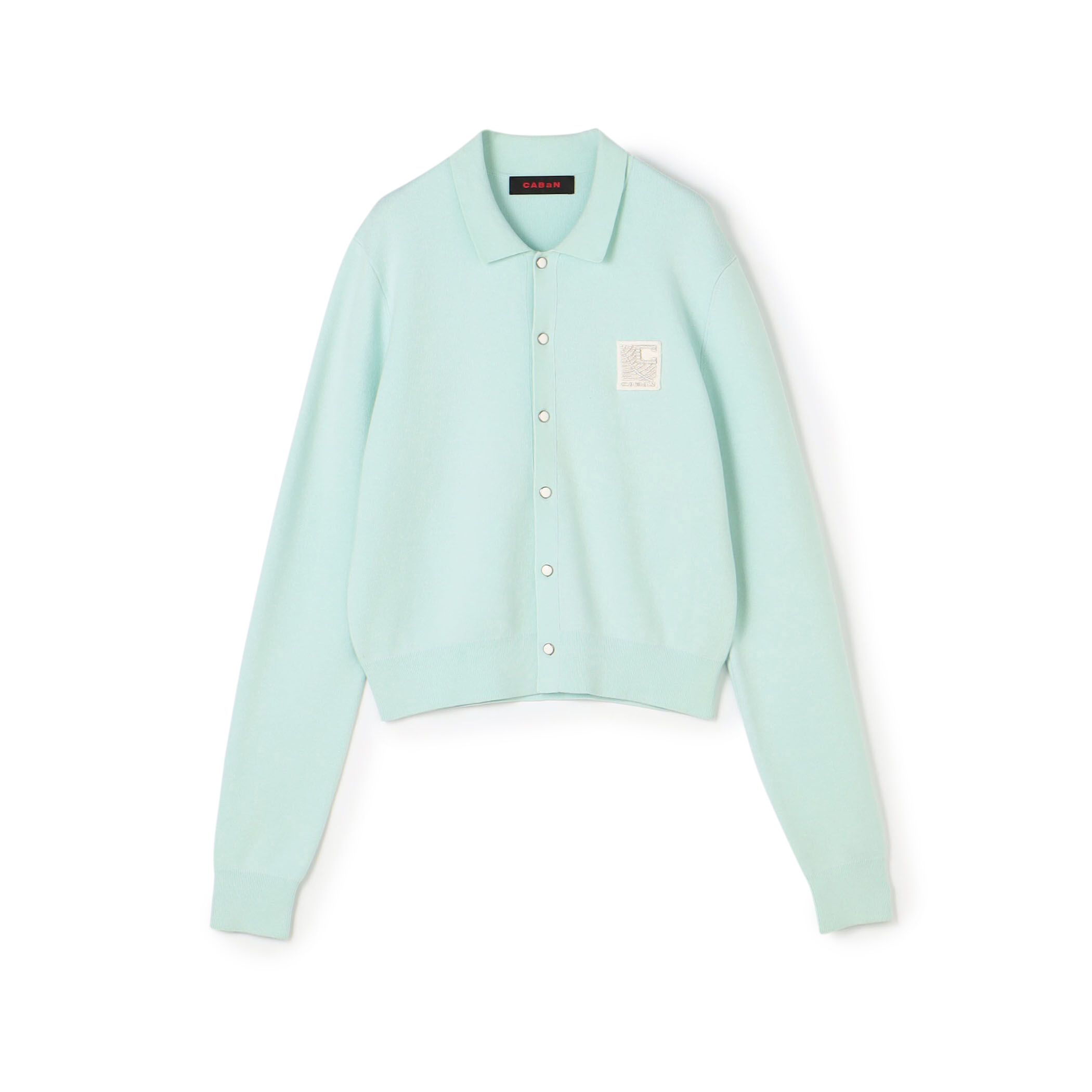 CABaN コットンカシミヤ パールロゴポロカーディガン　ホワイト　白 CABaN カーディガン コットンカシミヤ パールロゴポロカーディガン