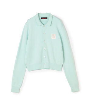 コットンカシミヤ パールロゴポロカーディガン