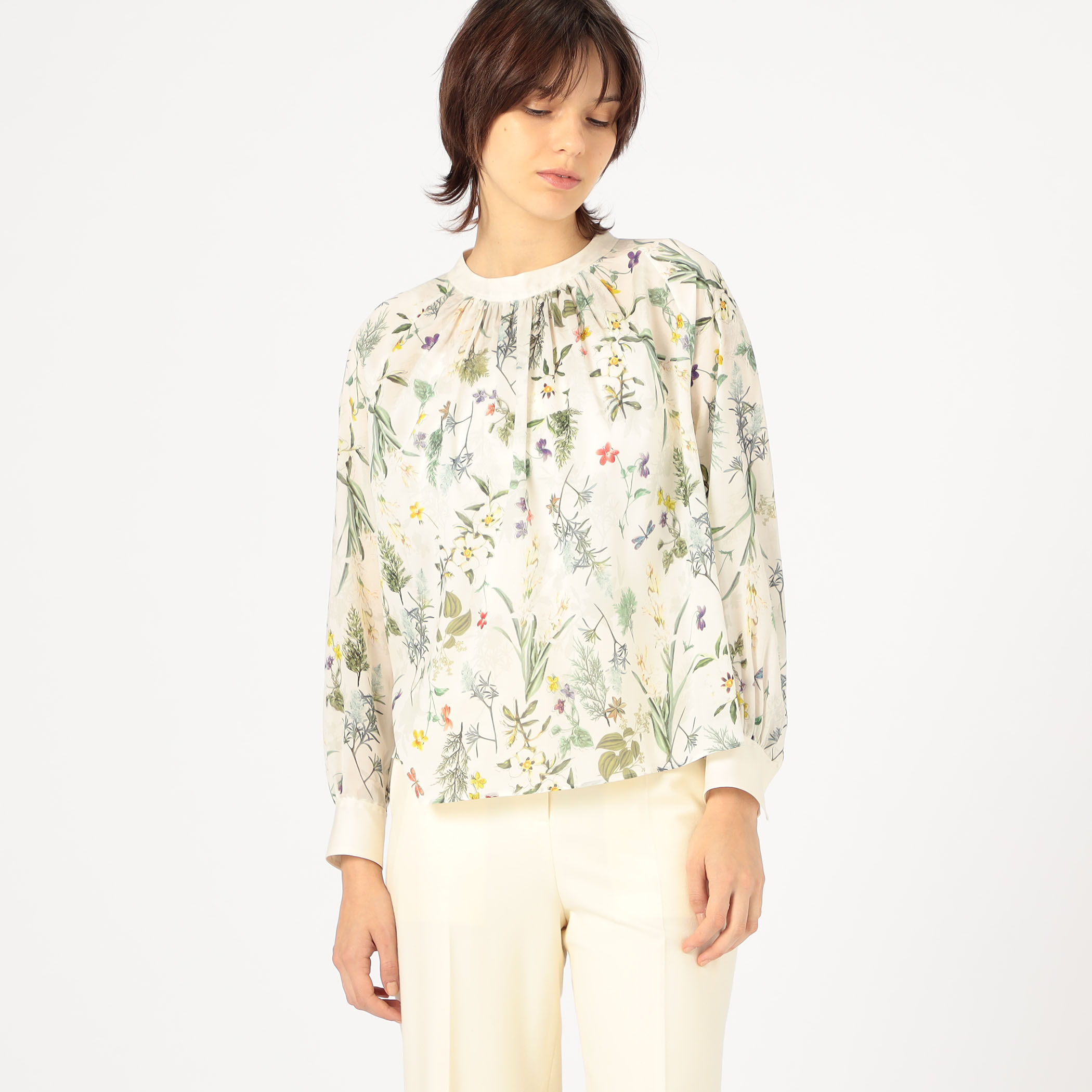 インセクトパフュームプリント ネックギャザーブラウス