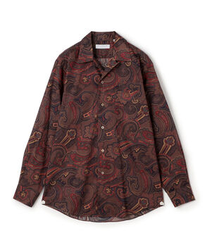 コットン ペイズリープリント オープンカラー ロングスリーブシャツ