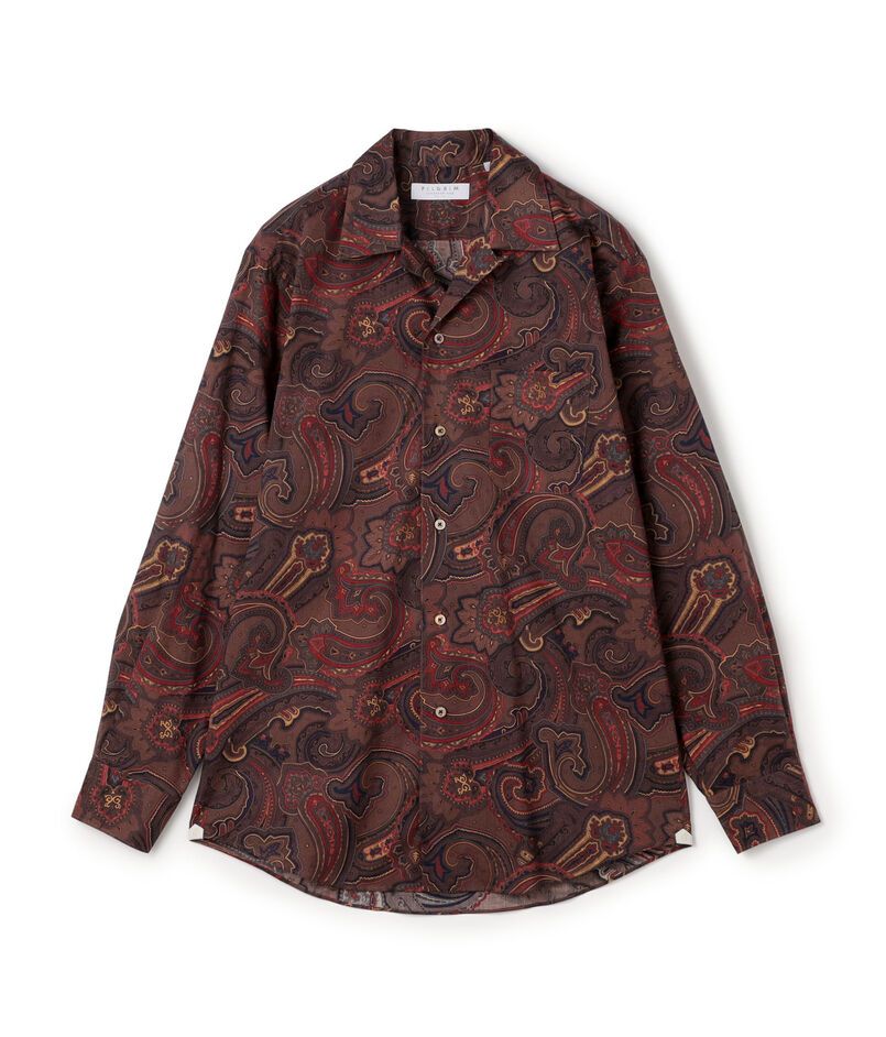 コットン ペイズリープリント オープンカラー ロングスリーブシャツ