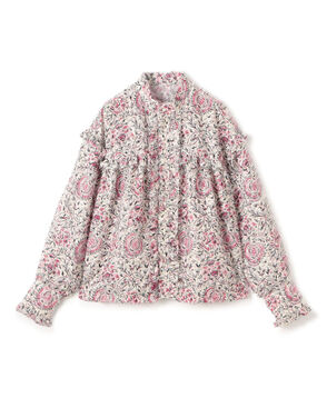 ラメカットジャカード カラーフリルブラウス