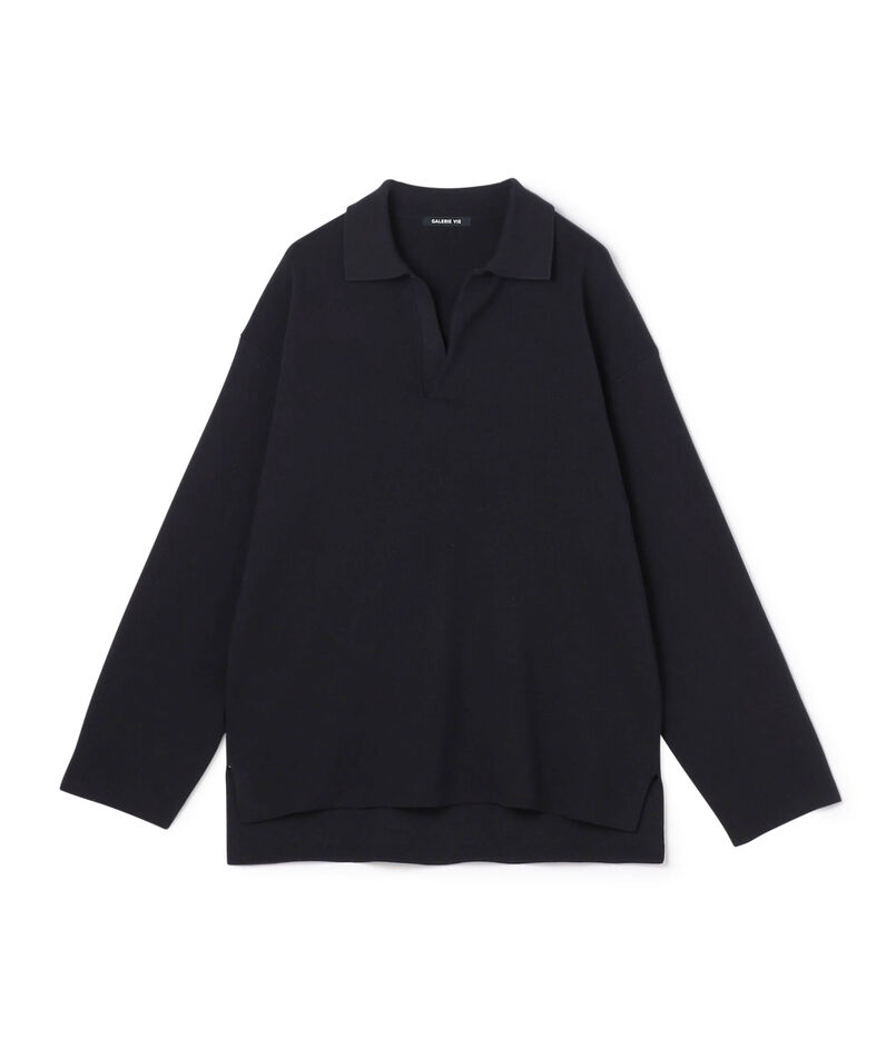 ミラノリブ ポロカラー プルオーバーニット