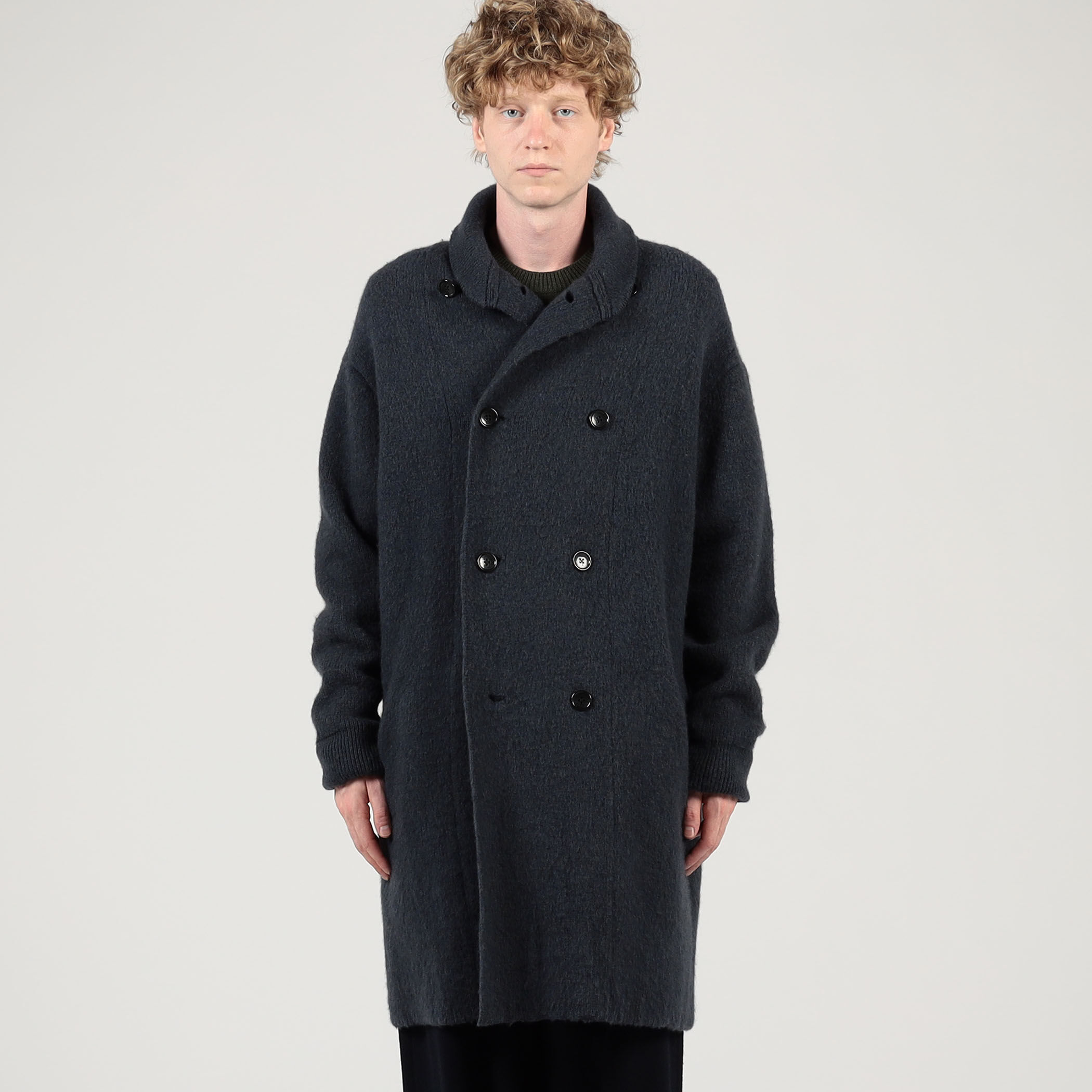 ウールカシミヤシルク ダブルブレステッド ニットコート
