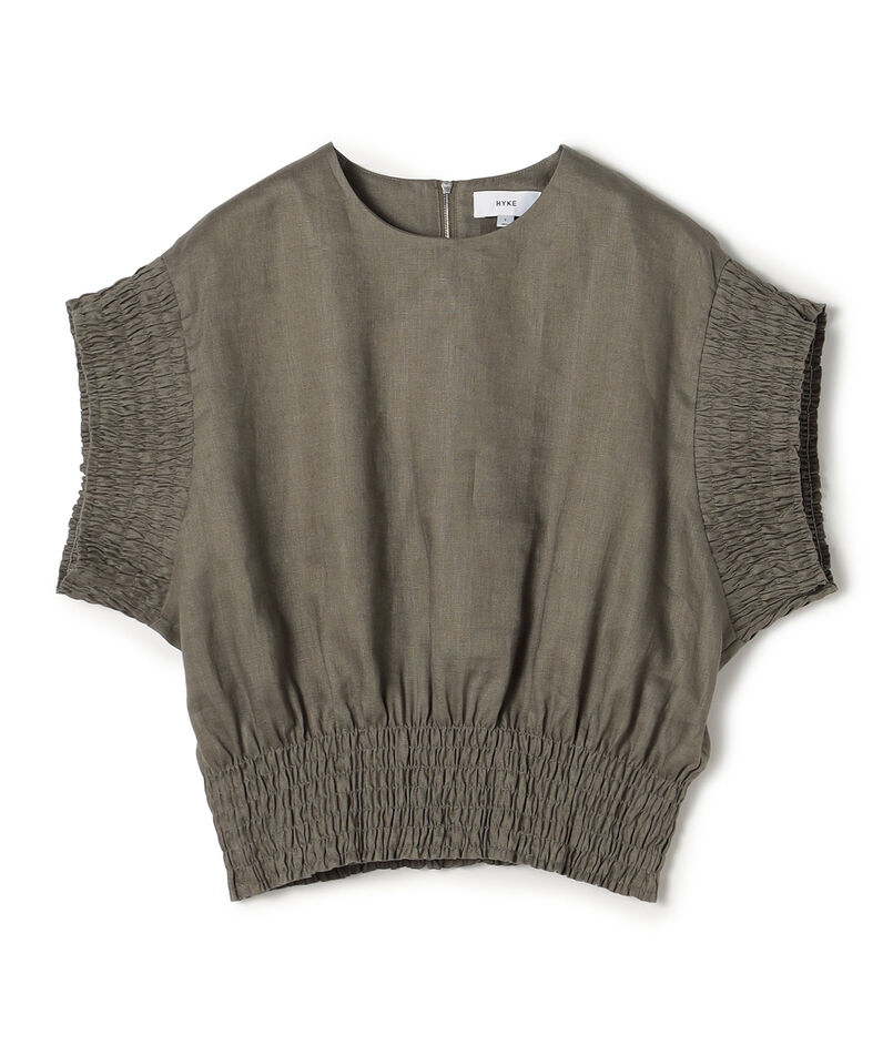HYKE LINEN SHIRRED BLOUSE リネン シャーリングブラウス