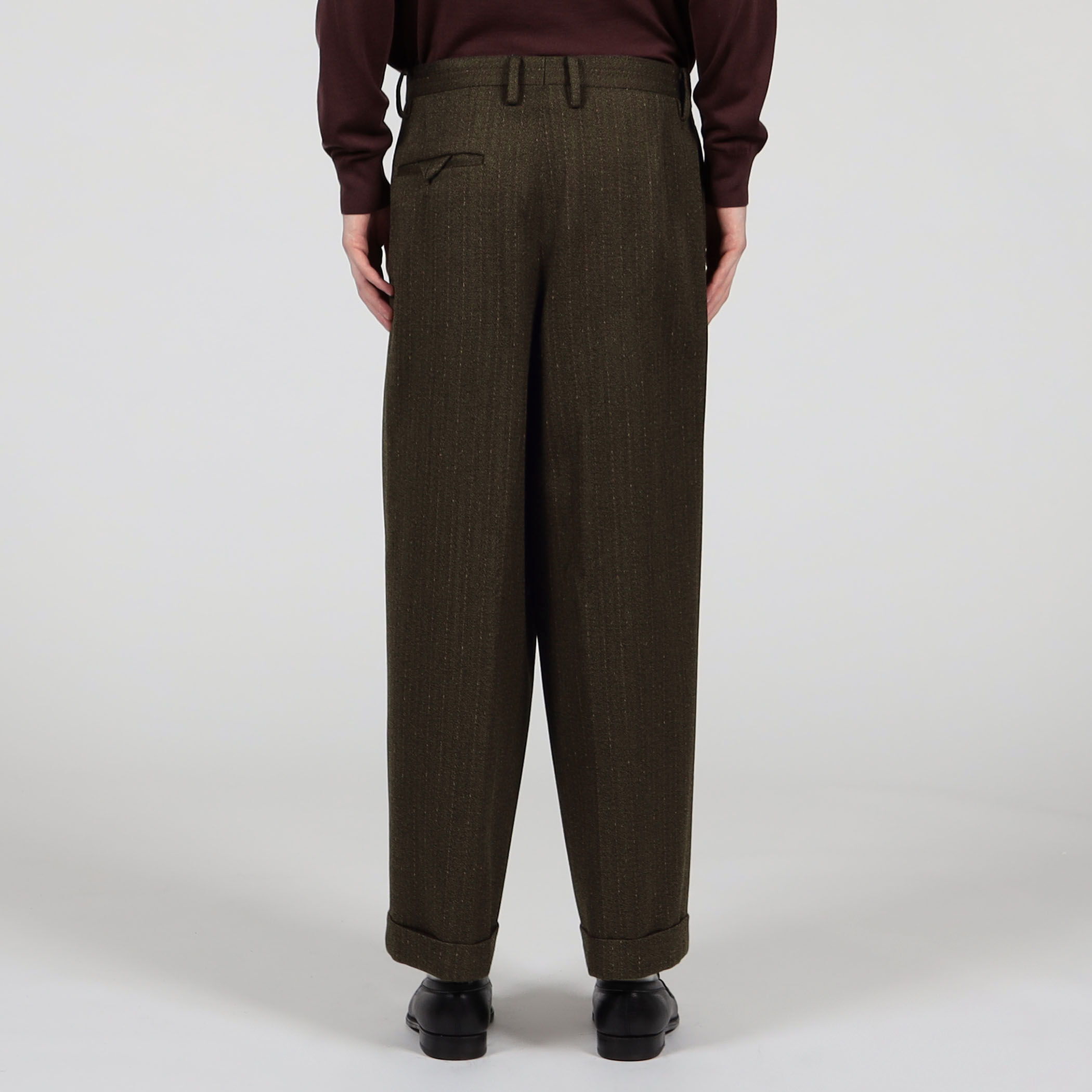 ウールアクリルナイロンストライプ 2プリーツストレートパンツ