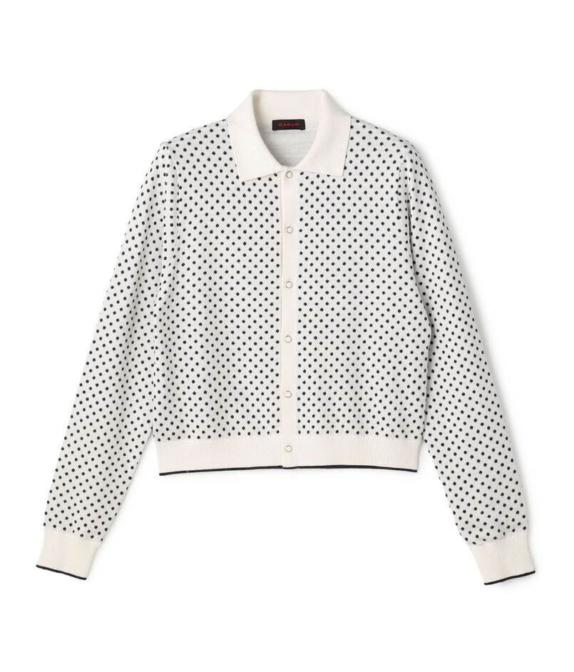 コットンカシミヤ ドットジャカードポロカーディガン