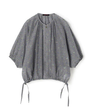 ギンガムエンブロイダリー ジップアップライトブルゾン