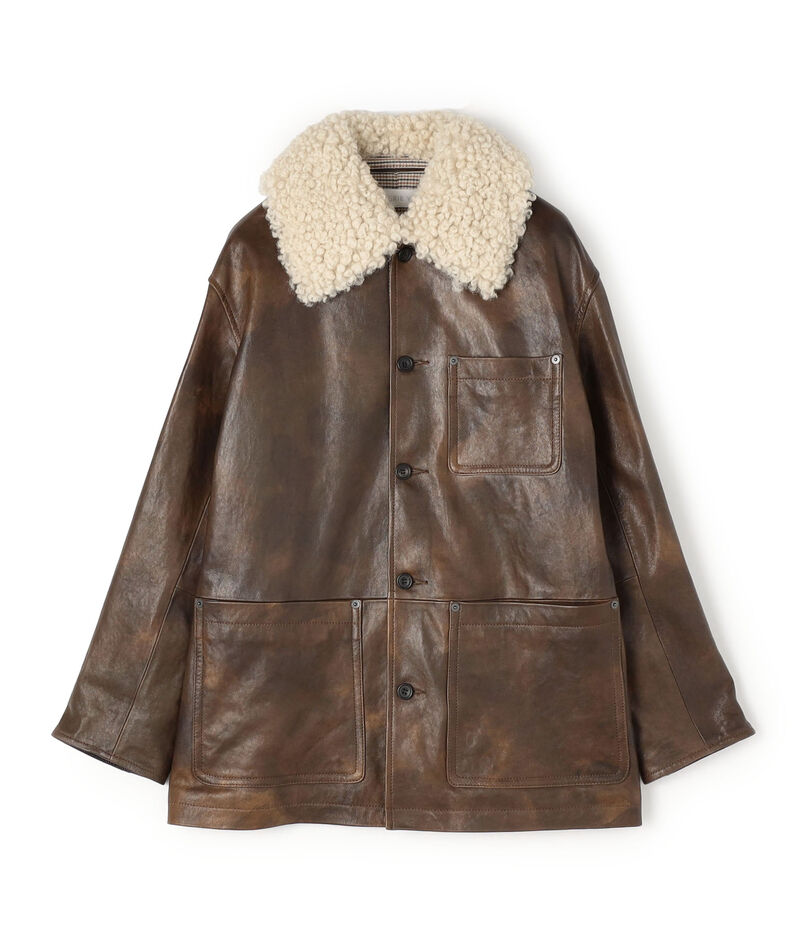ラムレザー ムートンカラーショートコート