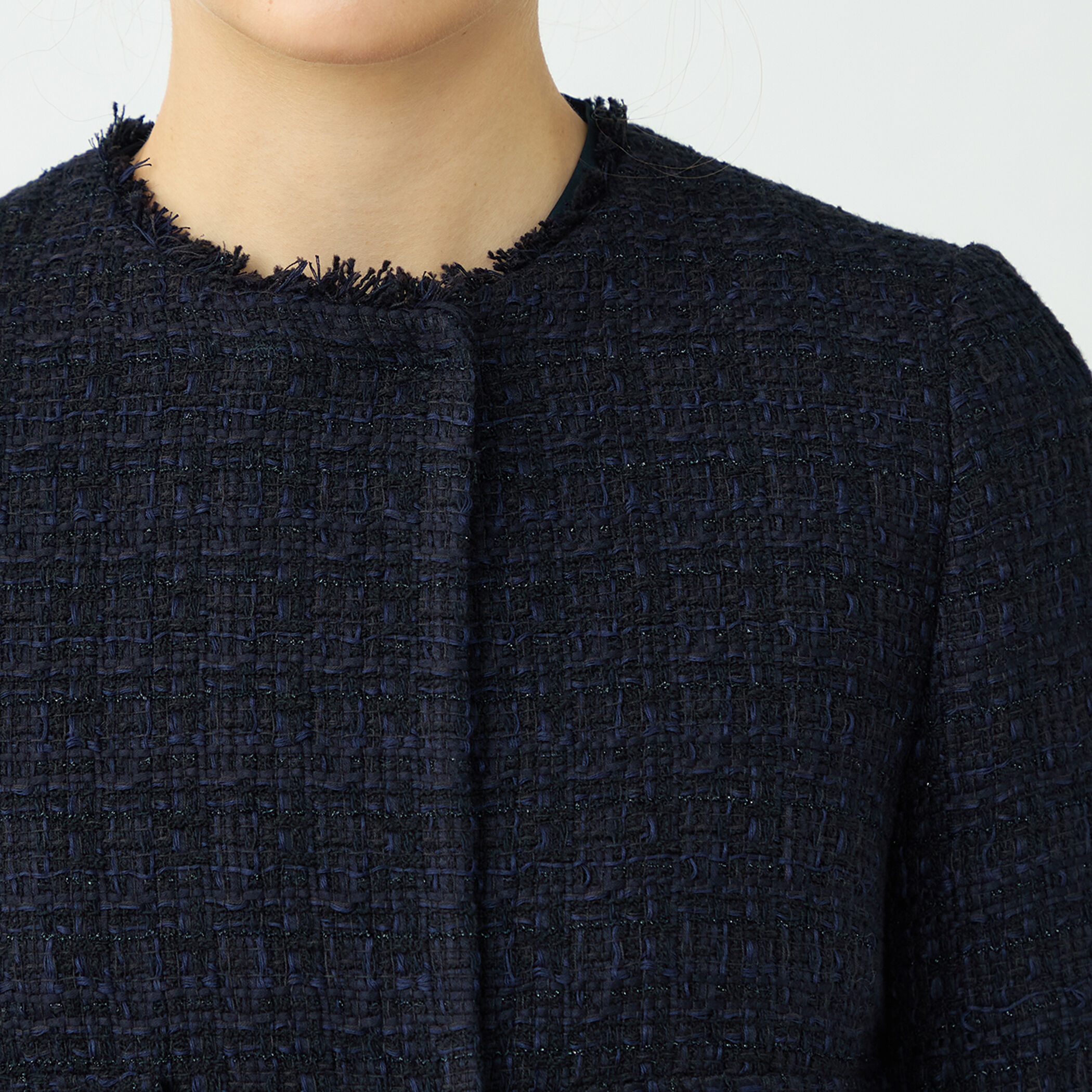 未使用品✨トゥモローランド×MOON　ウールツイードジャケット　ブルー系　44 ラメミックスツイード セミダブルクルージャケット｜トゥモローランド